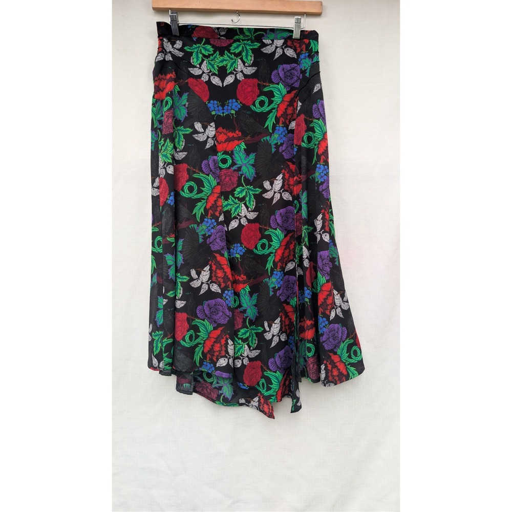 Topshop Whimsigoth Raven Floral Midi Skirt Womens 12 Black Dark Romantic NWT